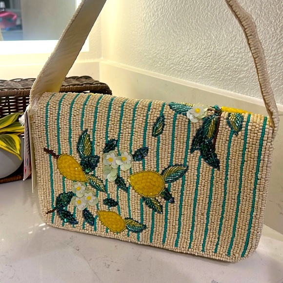 Floral Embroidered lemon beaded Women's Bag NWT - Picture 9 of 13